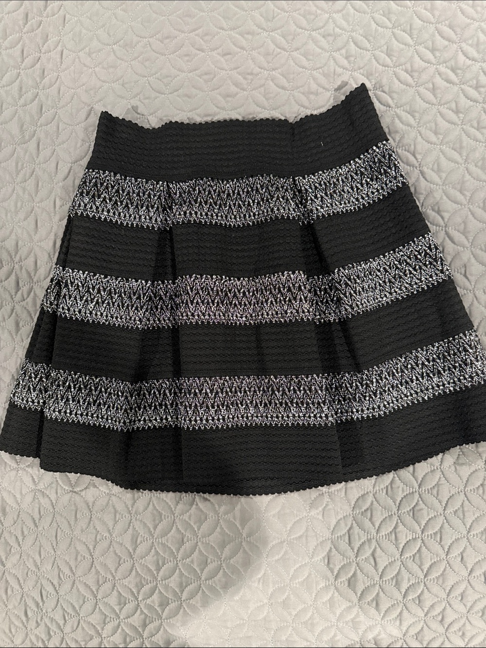 Ginger G Black and Silver Striped Skater Skirt with Pleats and Side Zipper